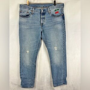 Levi's Light Blue Straight Leg Jeans with Cherry Embroidery